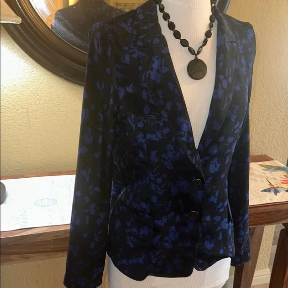 Derek Lam Navy Floral Silk Blazer - Picture 2 of 8